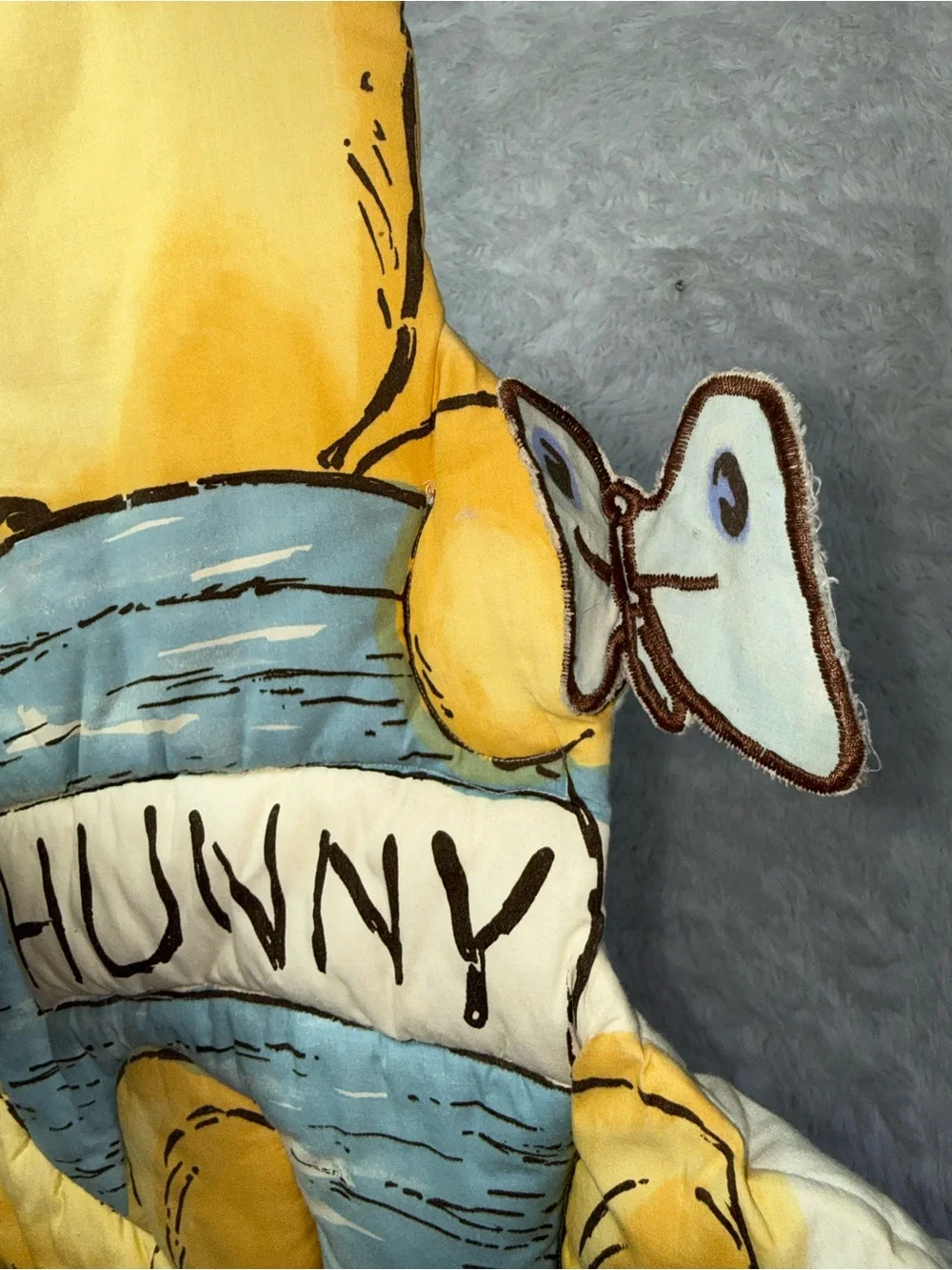 Vintage 90s Quilted Winnie the Pooh Honey Pot Baby Blanket Nursery Wall Decor